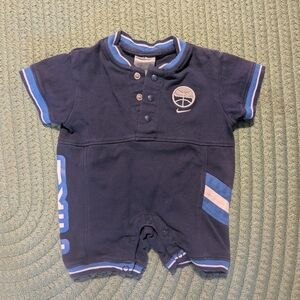 VINTAGE Nike navy romper with light blue and white stripe